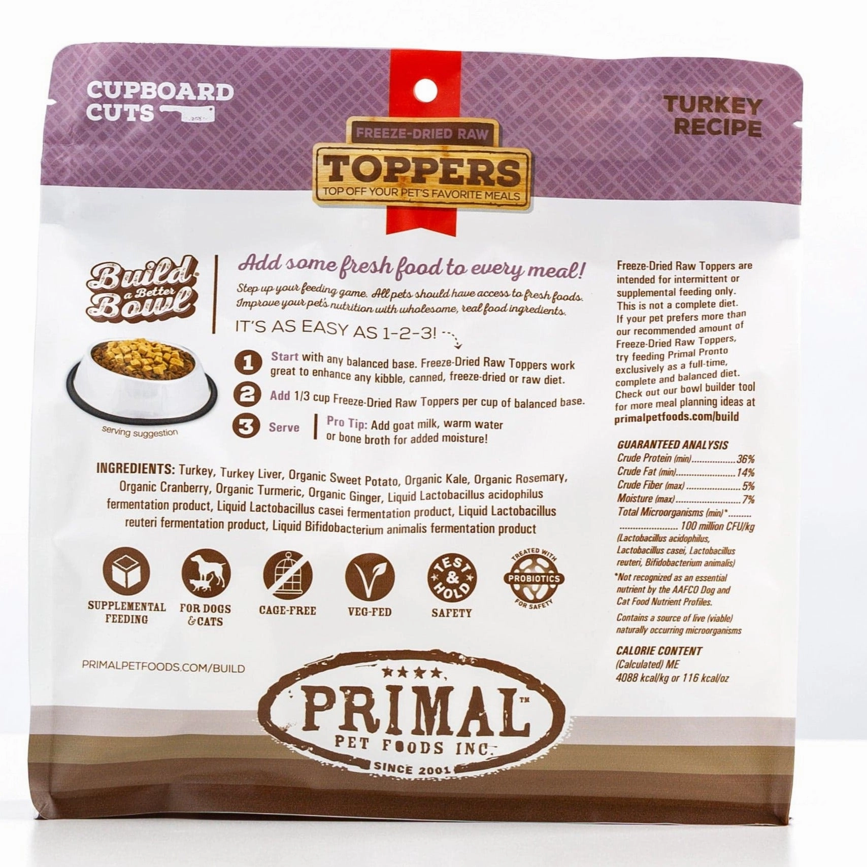 Primal Cupboard Cuts Freeze-Dried Raw Turkey Meal Topper for Dogs and Cats