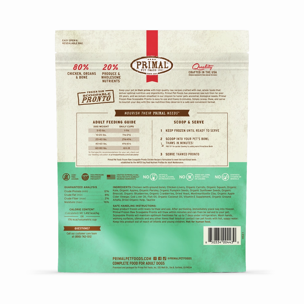 Primal Pronto Raw Frozen Chicken Dog Food