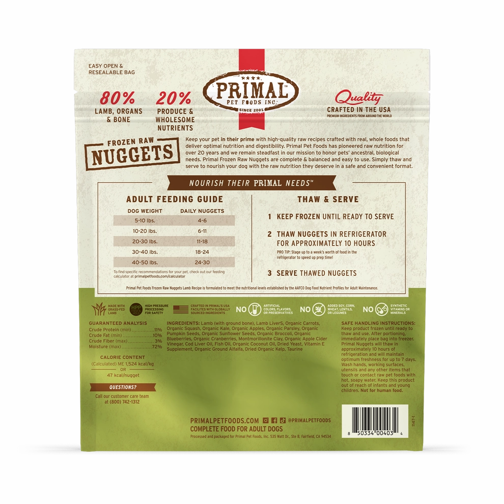 Primal Raw Frozen Lamb Formula For Dogs