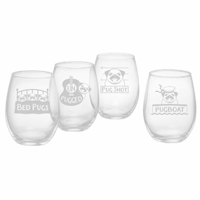 Pug Shots Stemless Wine Glasses, Set Of 4