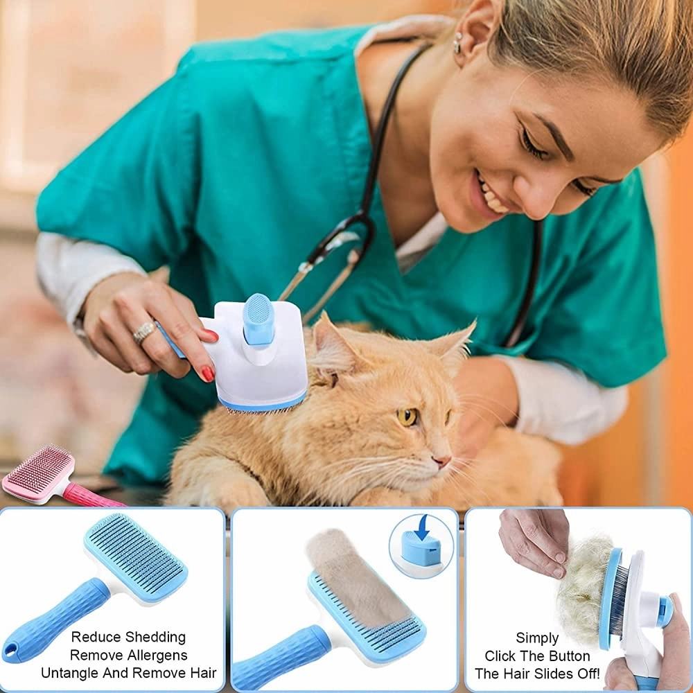 QPets Slicker Brush for Dogs and Cats (Blue)