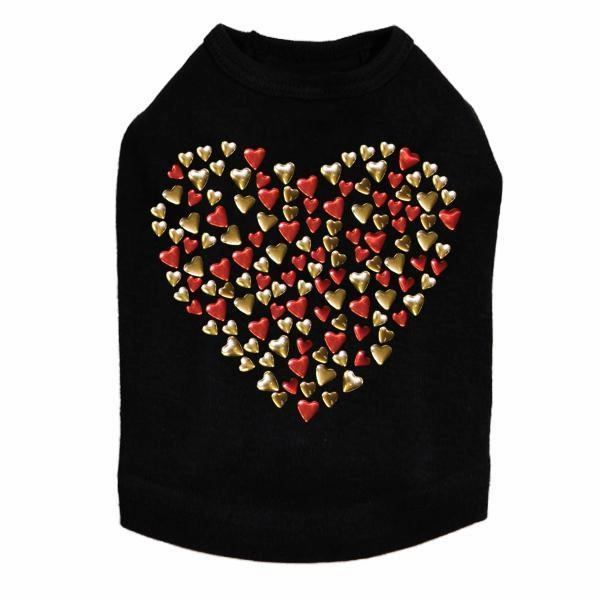 Red And Gold Nailhead Hearts Rhinestone Dog Tank