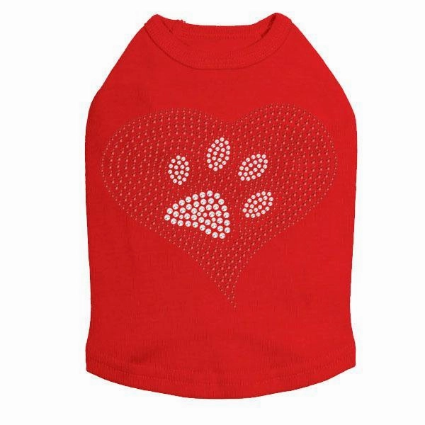 Red Heart Paw Rhinestone Dog Tank