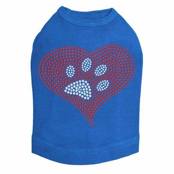 Red Heart Paw Rhinestone Dog Tank