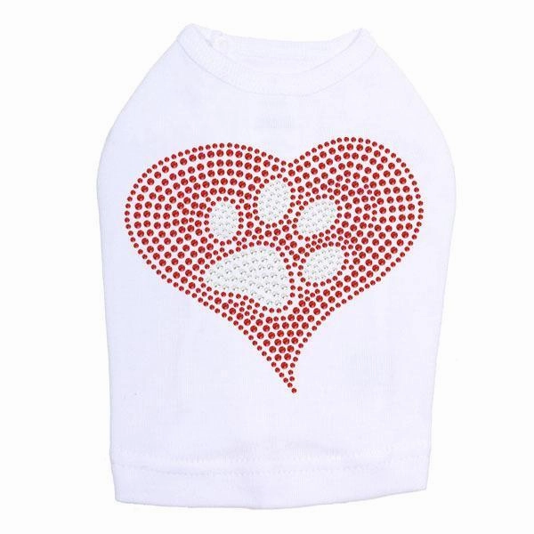 Red Heart Paw Rhinestone Dog Tank
