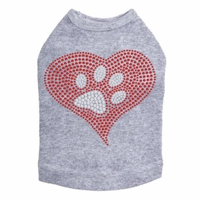 Red Heart Paw Rhinestone Dog Tank