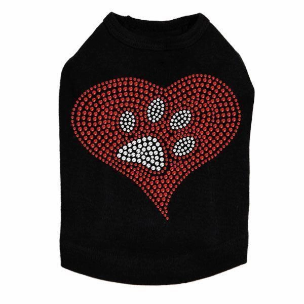 Red Heart Paw Rhinestone Dog Tank