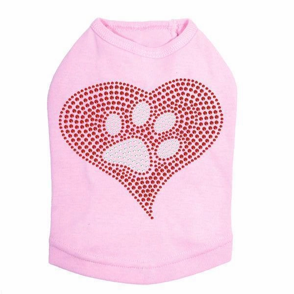 Red Heart Paw Rhinestone Dog Tank