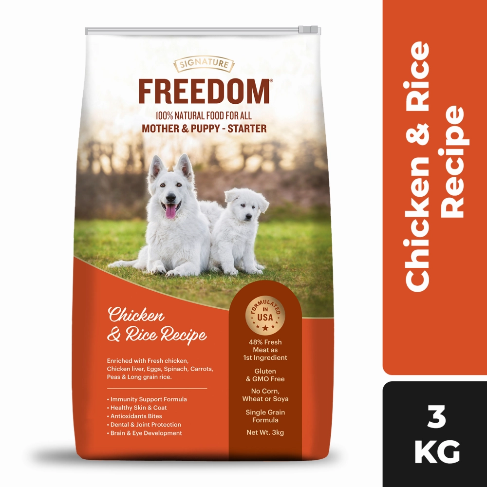 Signature Freedom Chicken and Rice and Grain Zero Real Chicken, Egg and Vegetables Mother and Puppy Starter Dog Dry Food Combo
