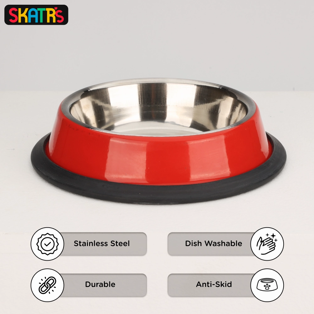 Skatrs Anti Skid Glossy Bowl for Dogs and Cats (Red)