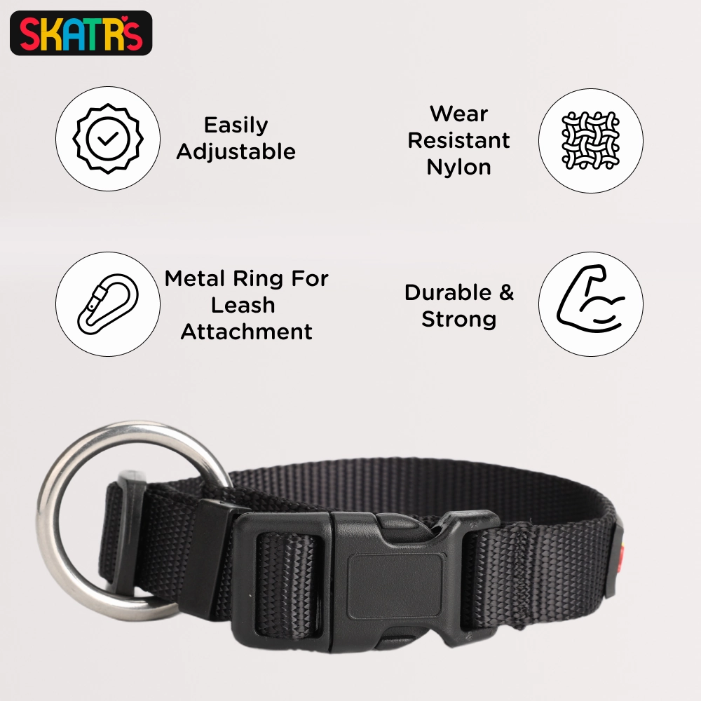 Skatrs Nylon Collar for Dogs and Cats (Black)
