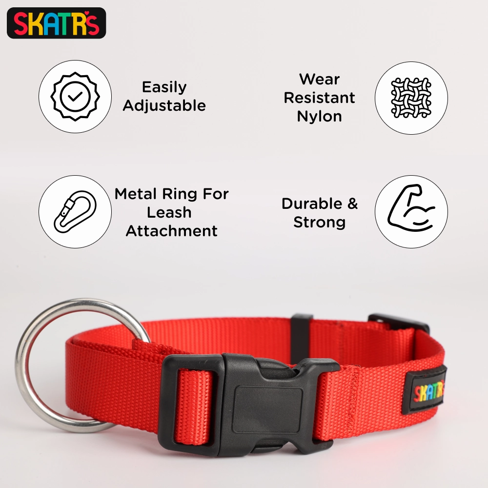 Skatrs Nylon Collar for Dogs and Cats (Red)