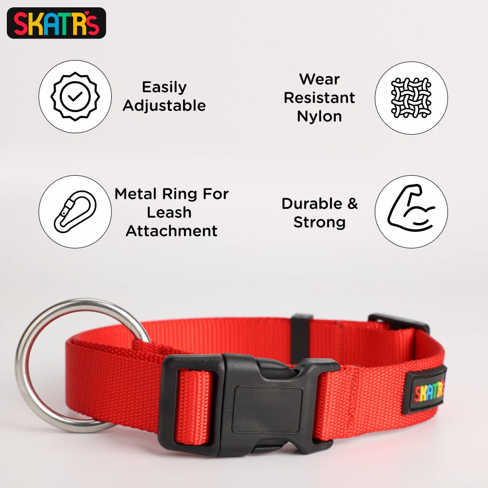 Skatrs Nylon Collar for Dogs and Cats (Red)