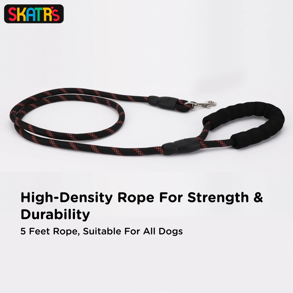 Skatrs Reflective Nylon Rope Leash for Dogs (Black/Red)