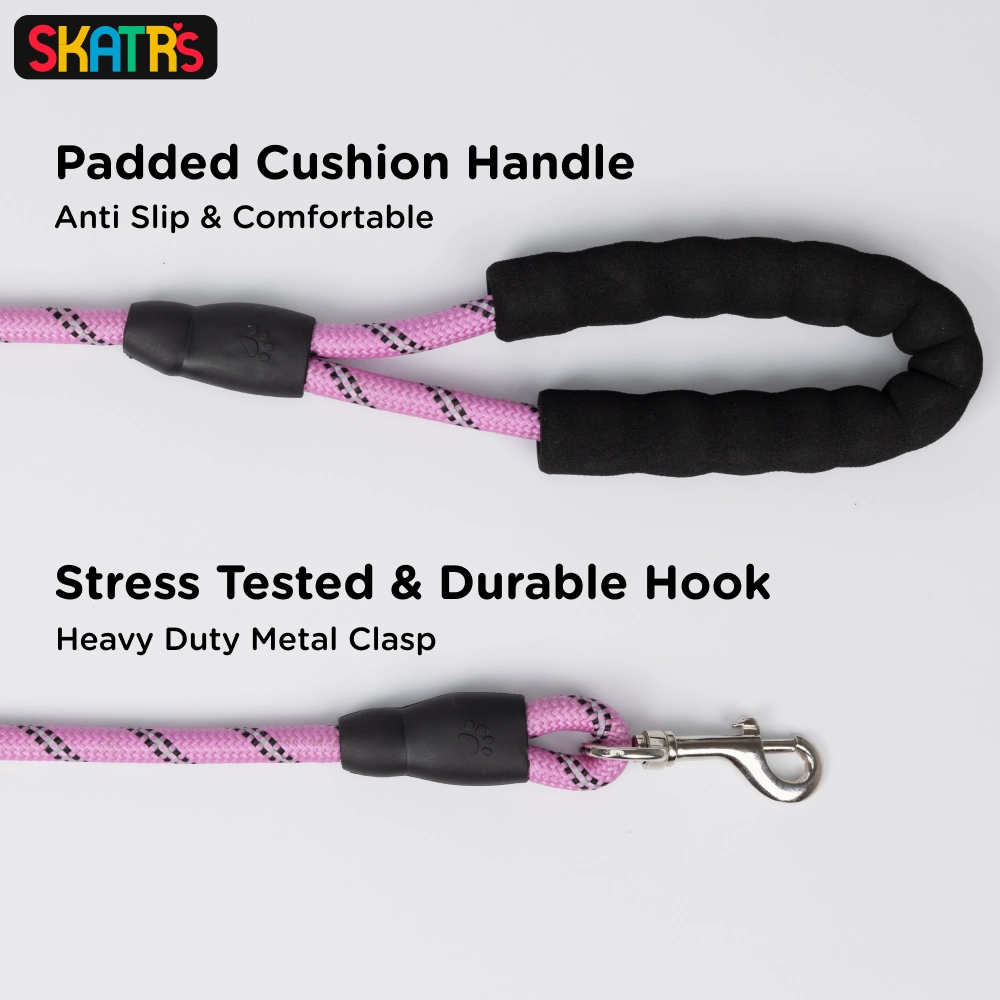 Skatrs Reflective Nylon Rope Leash for Dogs (Pink)