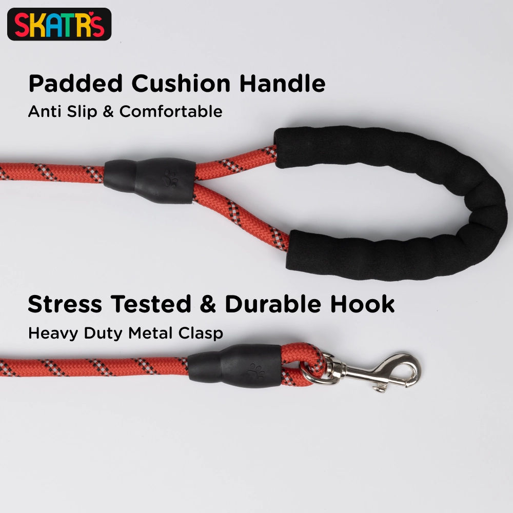Skatrs Reflective Nylon Rope Leash for Dogs (Red)