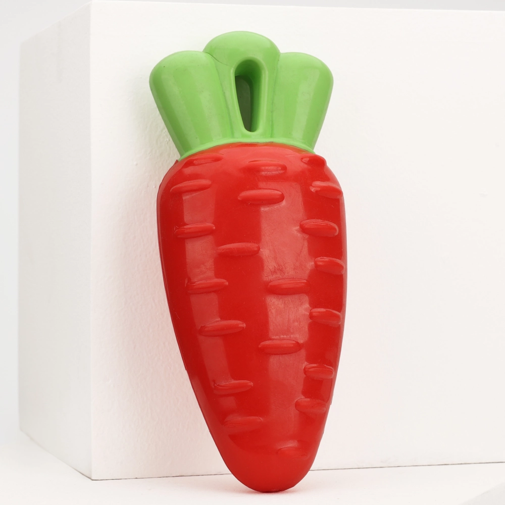 Skatrs Rubber Squeaky Carrot Chew Toy for Dogs (Red) | For Heavy Chewers | Small & Medium Dogs