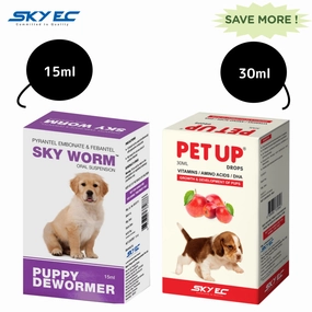 Skyec Skyworm Dewormer and Petup Drops Multi Vitamin Supplement for Puppies Combo