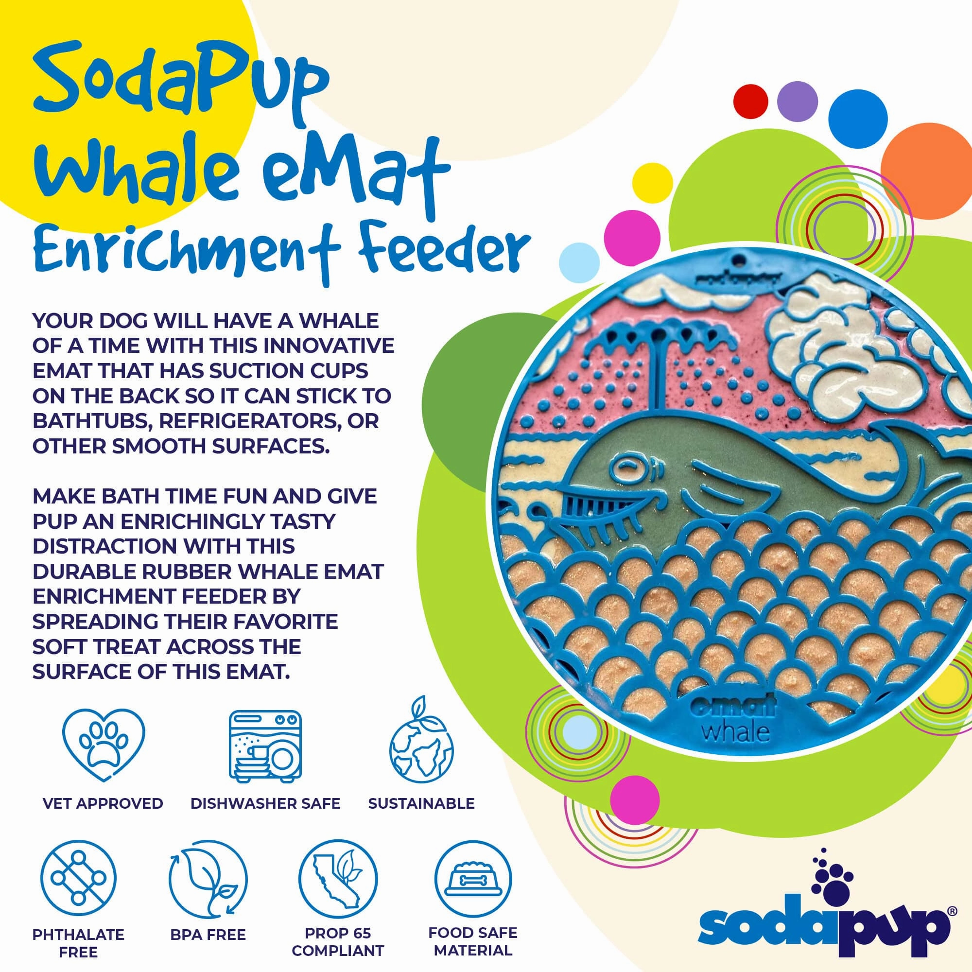SodaPup Blue Whale Design eMat Enrichment Lick Mat With Suction Cups for Dogs