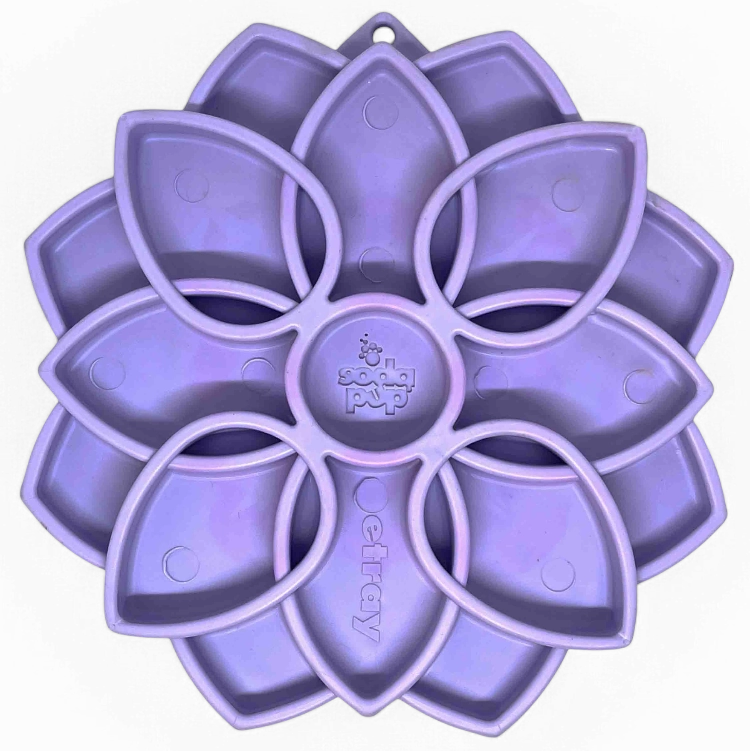 SodaPup Pastel Purple Mandala Softie eTray Enrichment Shallow Slow Feeder Bowl with Suction Cups for Dogs