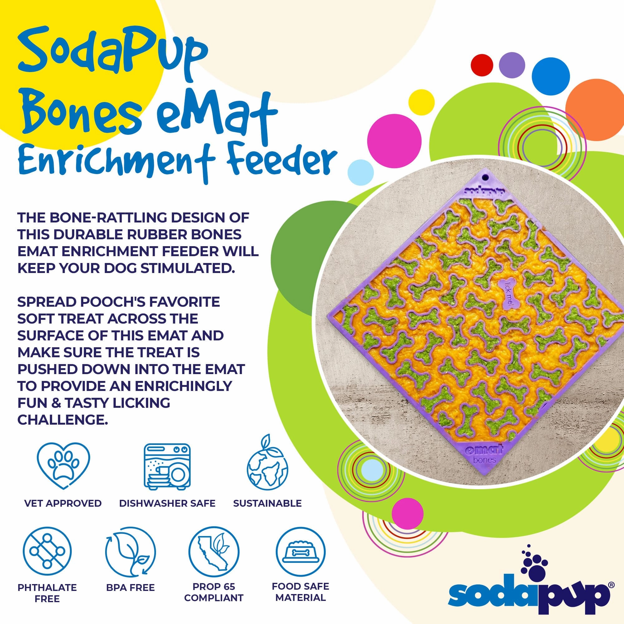 SodaPup Purple Bones Design eMat Enrichment Lick Mat for Dogs