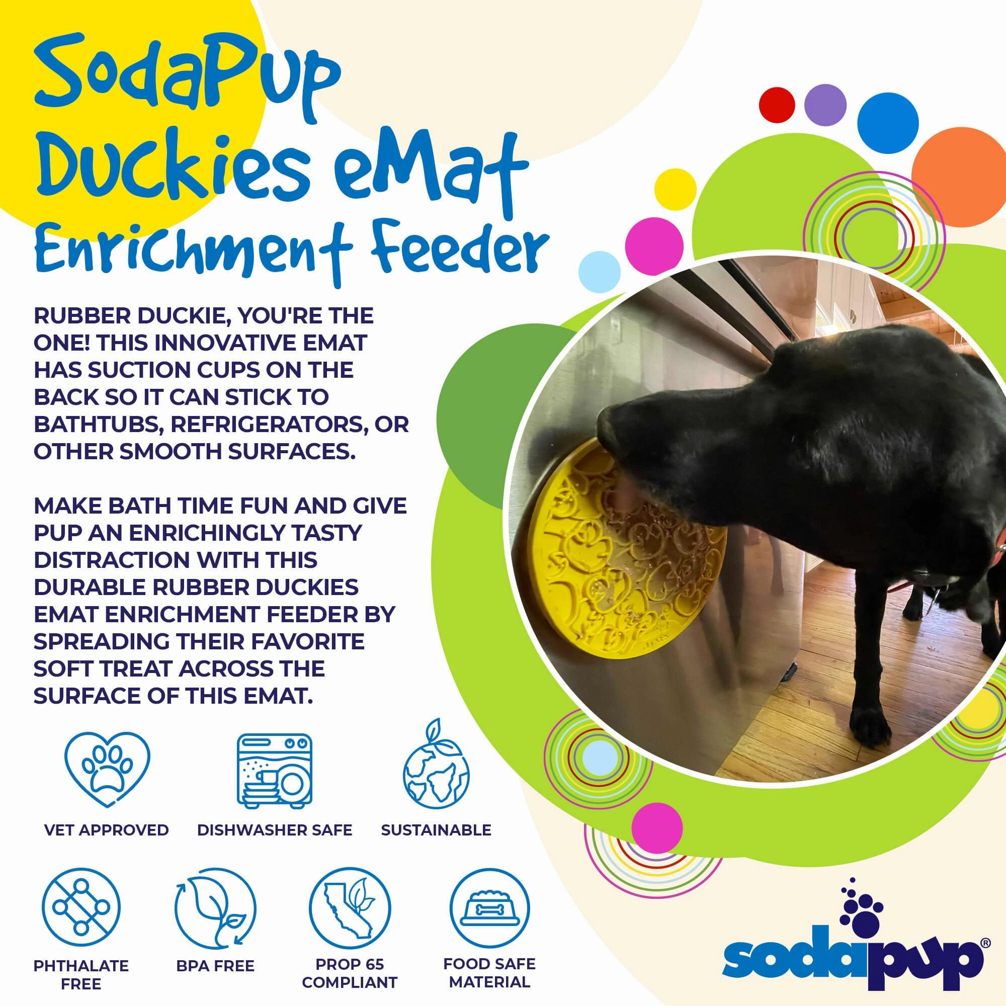 SodaPup Yellow Duckies Design eMat Enrichment Lick Mat With Suction Cups for Dogs