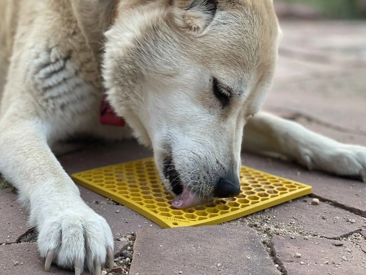 SodaPup Yellow Honeycomb Design eMat Enrichment Lick Mat for Dogs & Cats