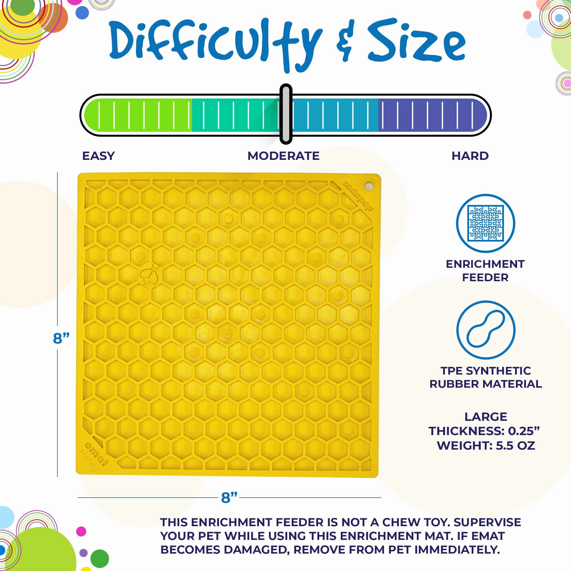 SodaPup Yellow Honeycomb Design eMat Enrichment Lick Mat for Dogs & Cats
