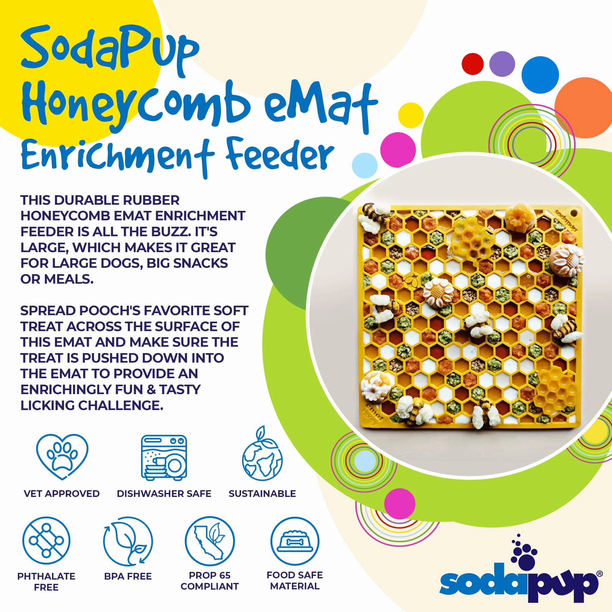 SodaPup Yellow Honeycomb Design eMat Enrichment Lick Mat for Dogs & Cats