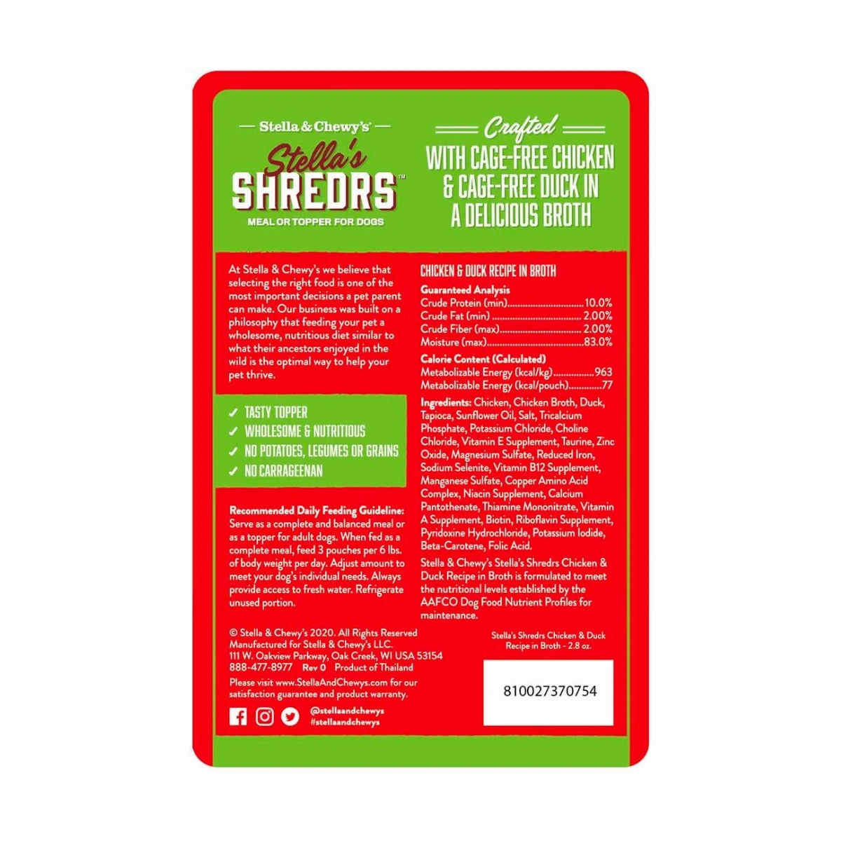 Stella & Chewy's - Stella's Shredrs For Dogs - Chicken & Duck Recipe in Broth 2.8oz
