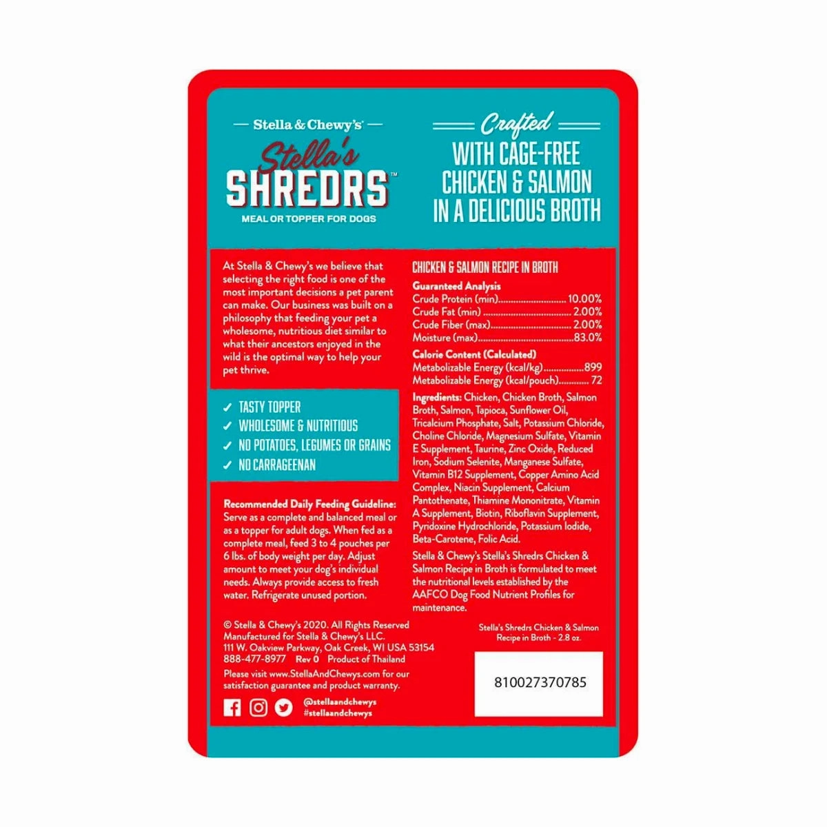 Stella & Chewy's - Stella's Shredrs For Dogs - Chicken & Salmon Recipe in Broth 2.8oz