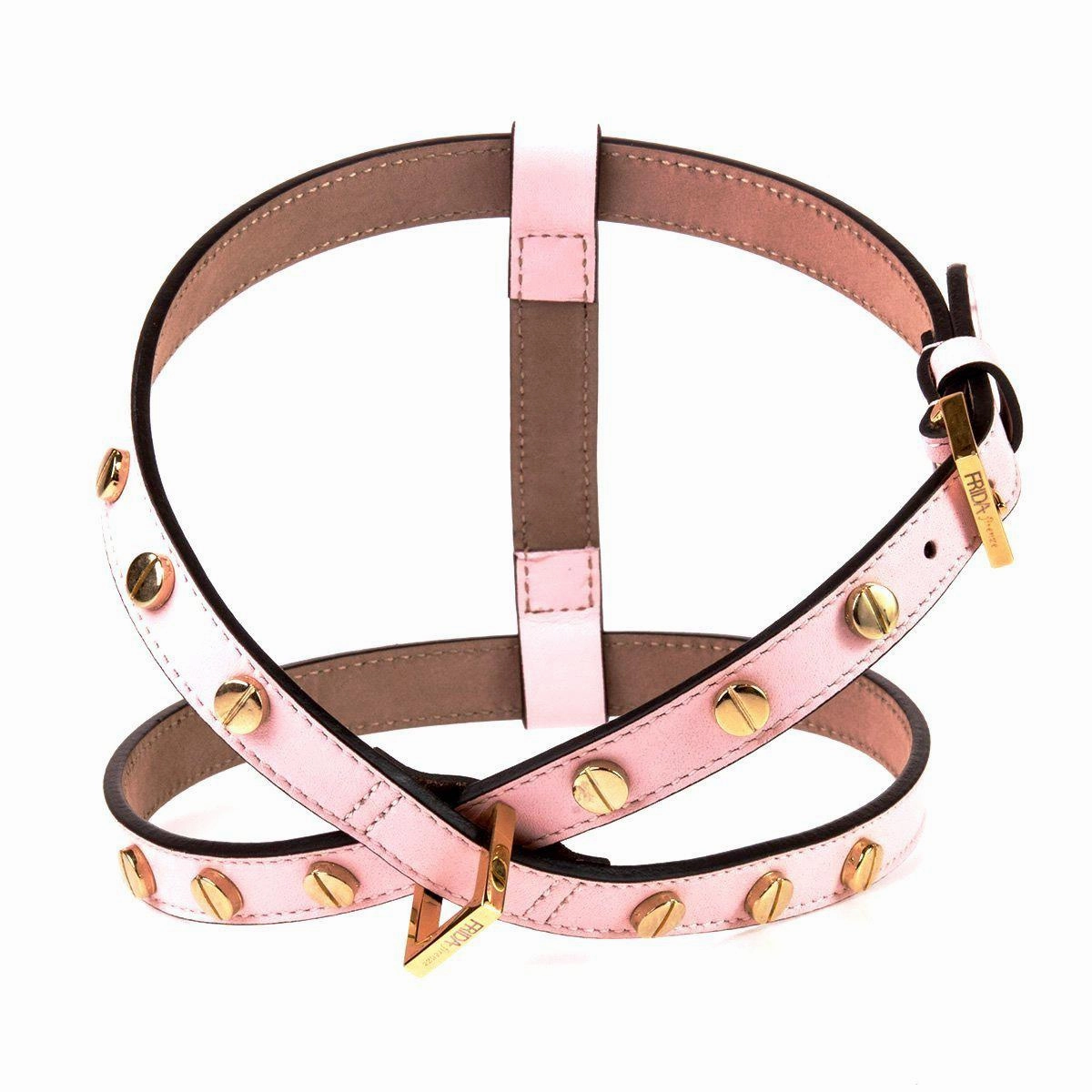Stud Screw Leather Dog Harness Light Pink Large