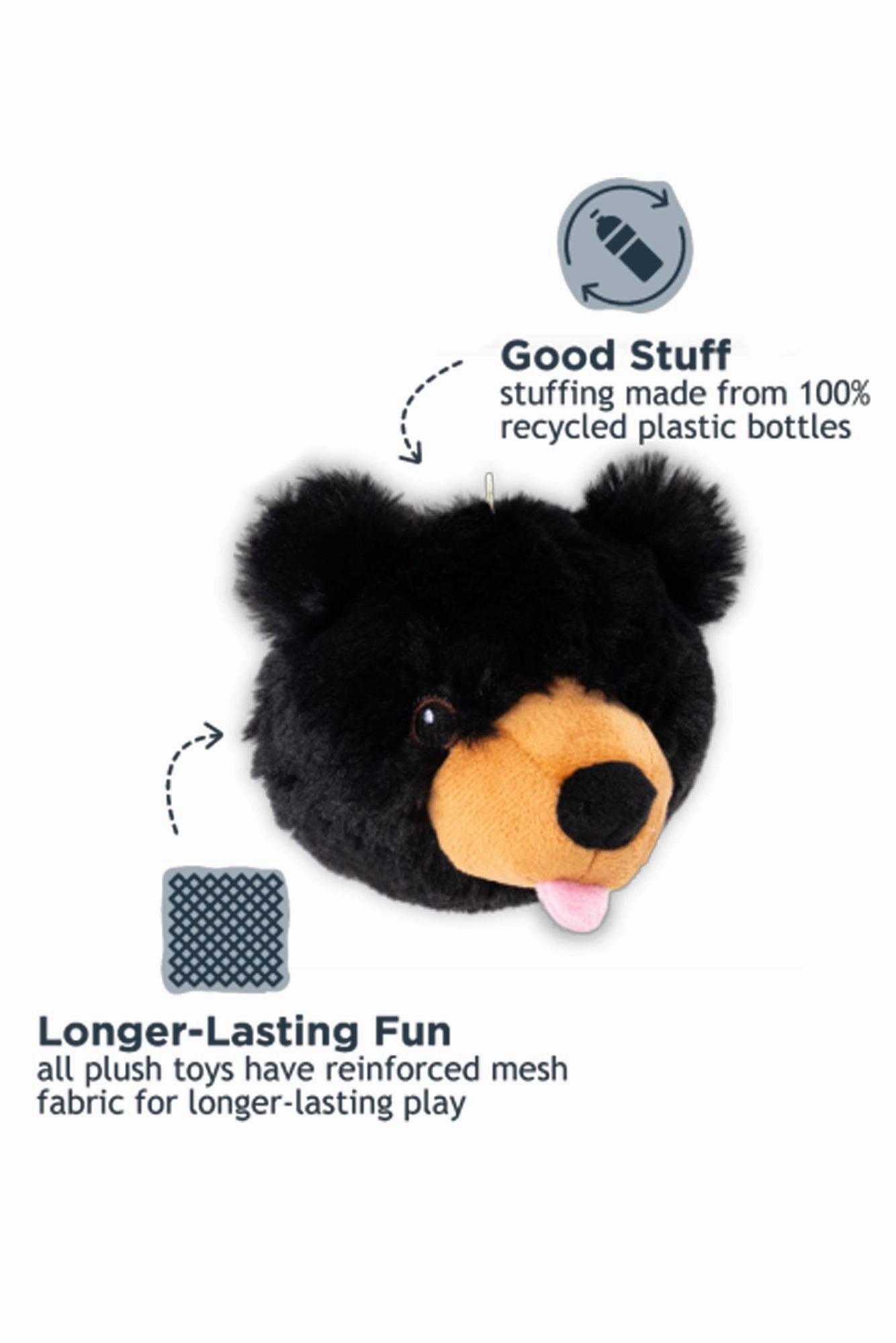 Tall Tails Black Bear Head 2-in-1 Dog Toy