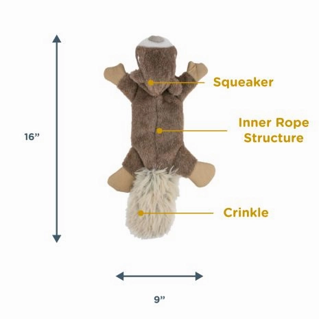 Tall Tails Stuffless Squirrel with Squeaker Rope Dog Toy