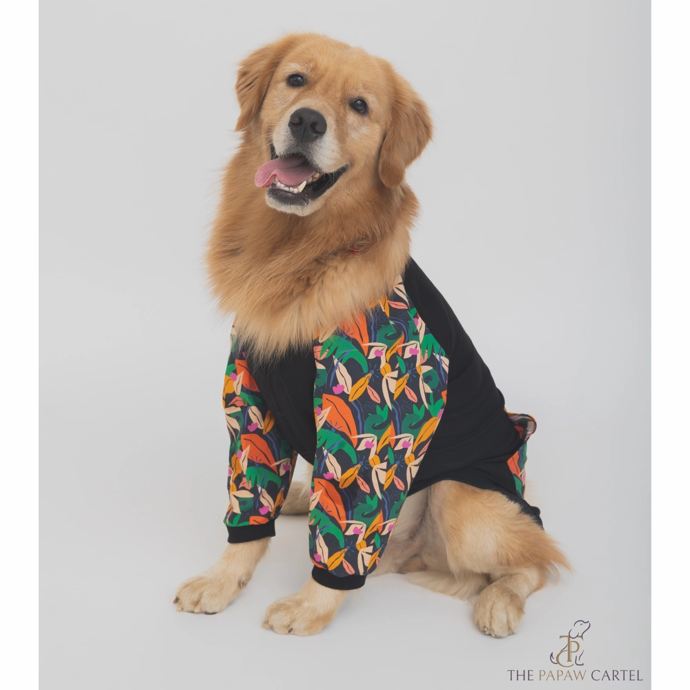 The Papaw Cartel Tropical Bomber Shacket for Dogs (Black)