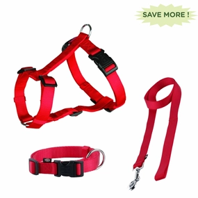 Trixie Classic H Harness, Lead Leash and Collar for Dogs Combo (Red) - L