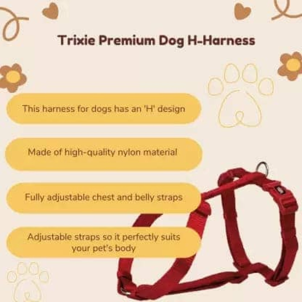 Trixie Classic H Harness, Lead Leash and Collar for Dogs Combo (Red) - L