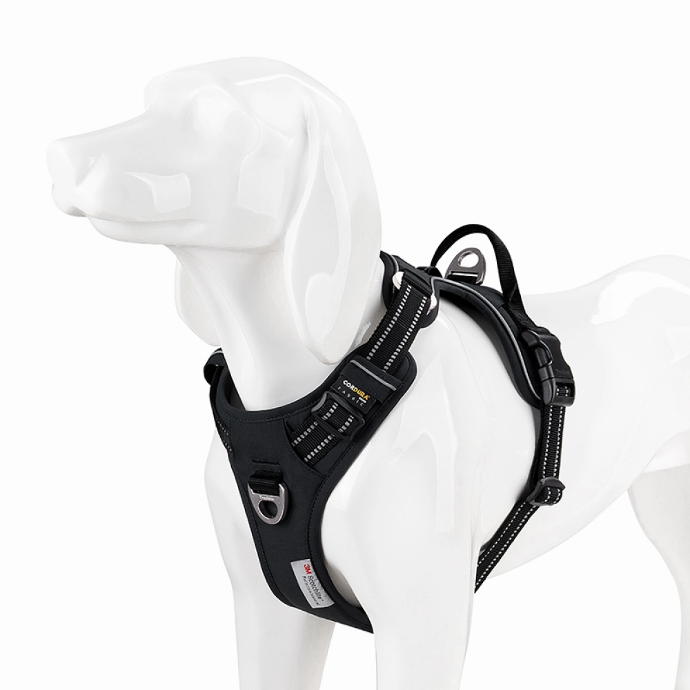 Truelove No Pull Cordura Harness with 3M Reflective Material for Dogs (Black)