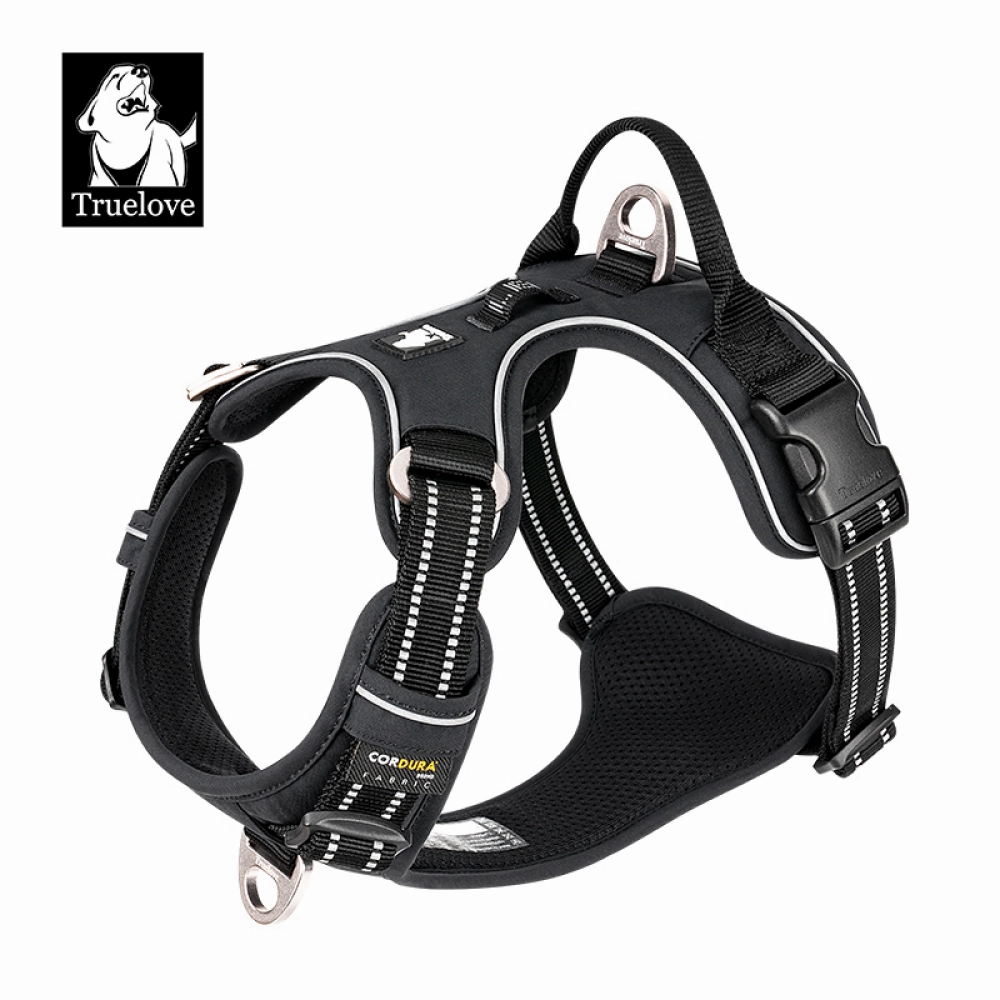 Truelove No Pull Cordura Harness with 3M Reflective Material for Dogs (Black)