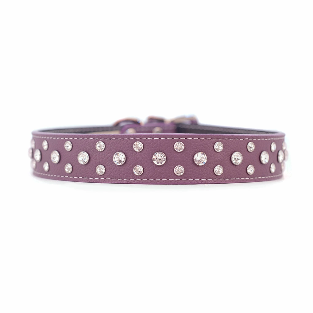 Tuscan Leather Crystallized Dog Collar Purple