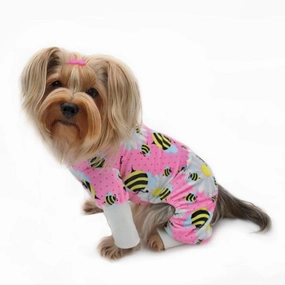 Ultra Soft Minky Bumblebees And Flowers Dog Pajamas