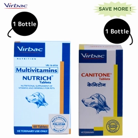 Virbac Canitone Tablets (30 tablets) and Nutrich Tablets (60 Tablets) for Dogs & Cats Combo