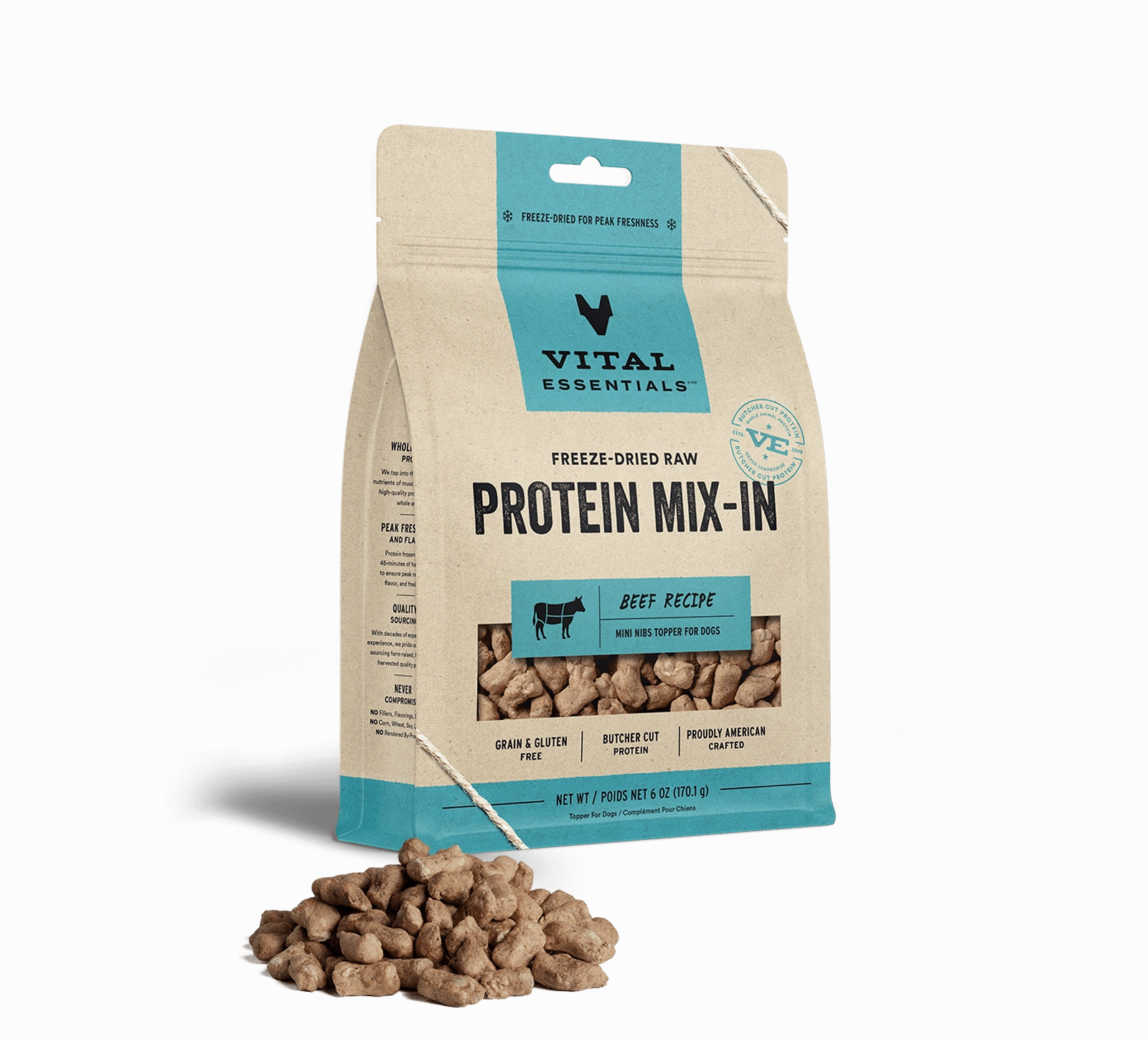 Vital Essentials Beef Recipe Freeze-Dried Raw Protein Mix-In Mini Nibs Topper For Dogs