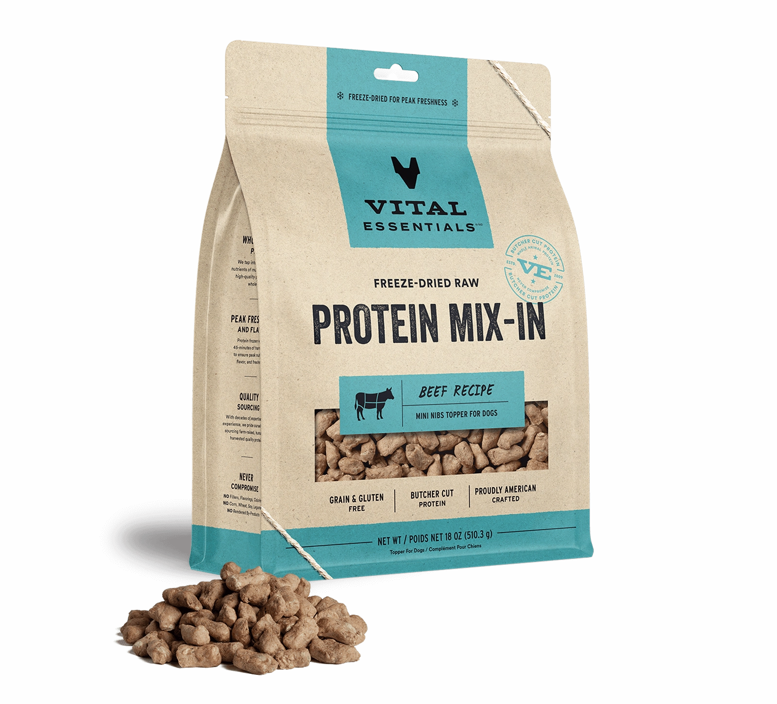 Vital Essentials Beef Recipe Freeze-Dried Raw Protein Mix-In Mini Nibs Topper For Dogs