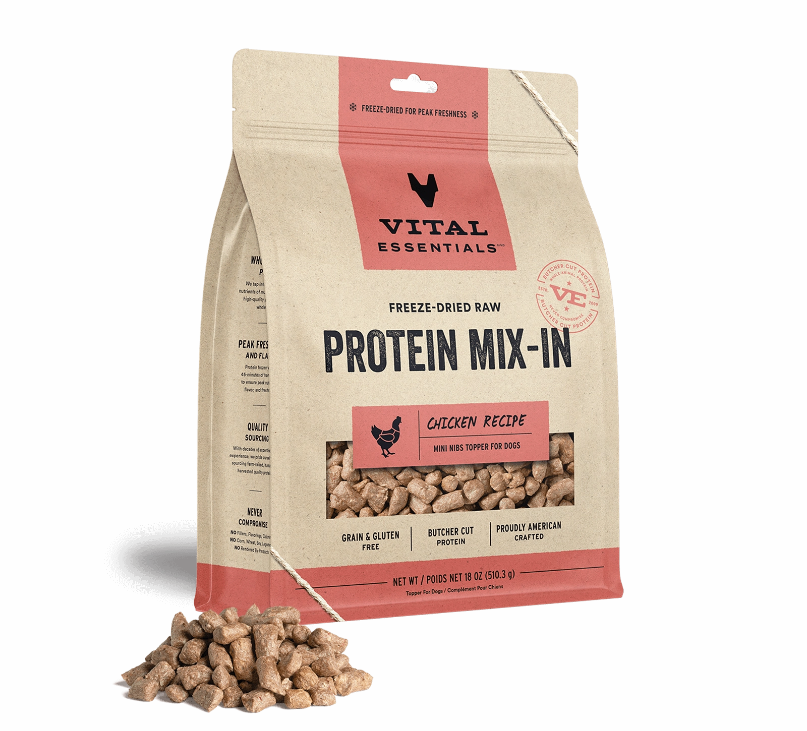 Vital Essentials Chicken Recipe Freeze-Dried Raw Protein Mix-In Mini Nibs Topper For Dogs