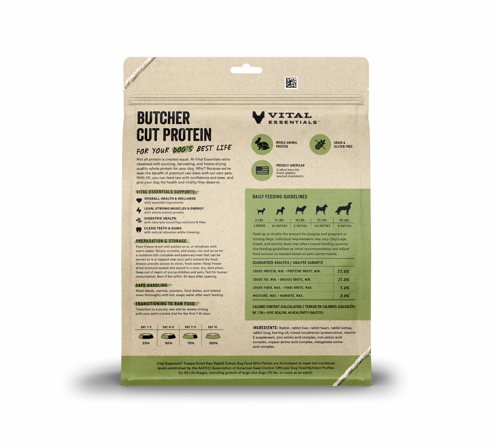 Vital Essentials Rabbit Entree Mini Patties Freeze-Dried Raw Dog Food