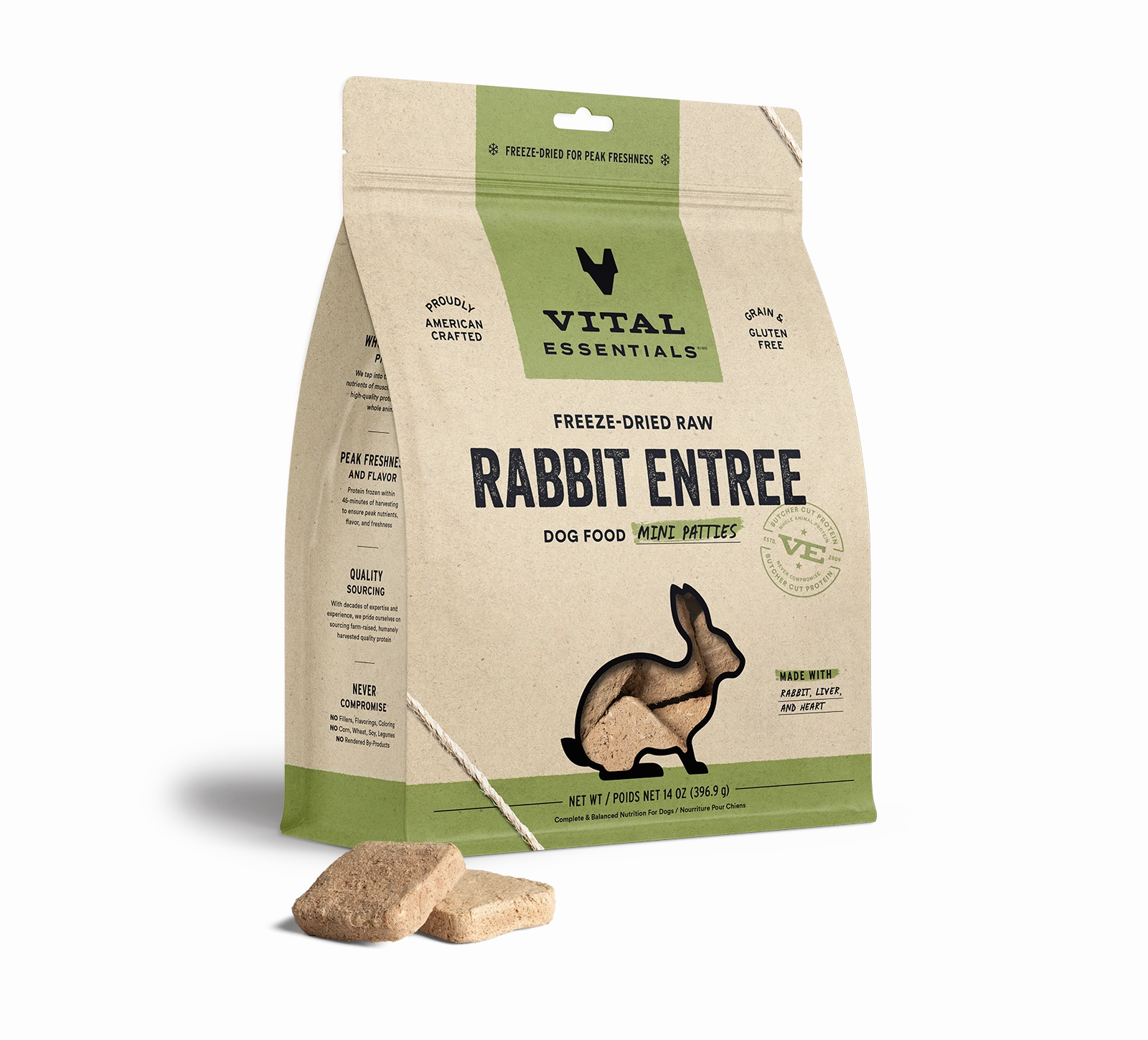 Vital Essentials Rabbit Entree Mini Patties Freeze-Dried Raw Dog Food