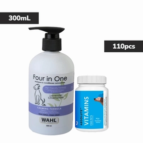 Wahl 4 in 1 Lavender Chamomile Calming Shampoo & Drools Absolute Vitamin Supplement Tablets Dog Combo