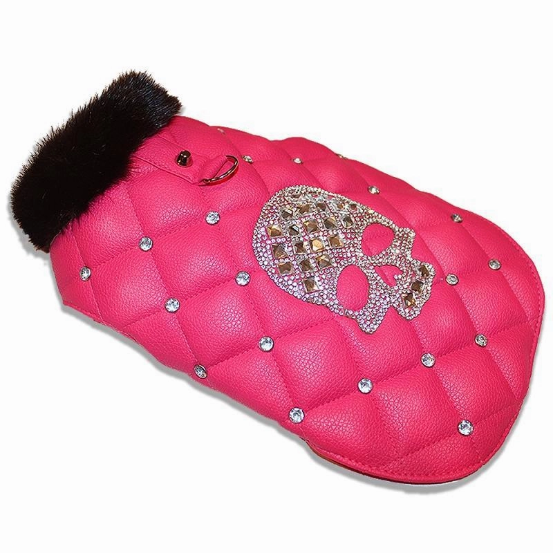 Winter Sugar Skull Pink Faux Leather Dog Coat