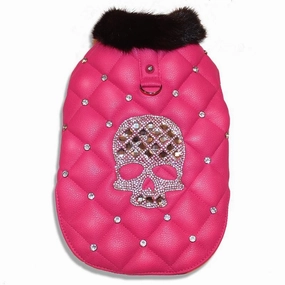 Winter Sugar Skull Pink Faux Leather Dog Coat